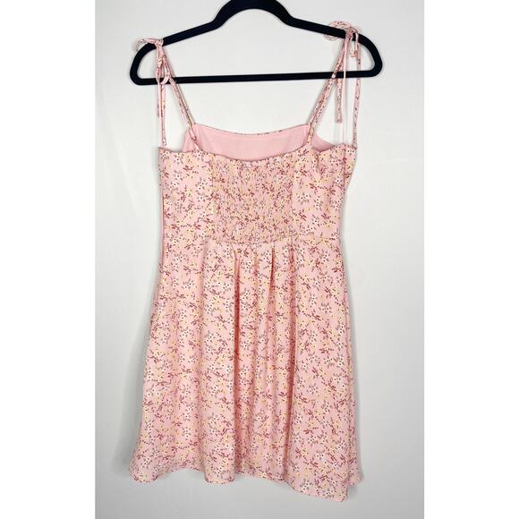 Lola and Grace Medium M Pink Ditsy Floral Tie Strap Skater Dress Smocked Back - Picture 2 of 9